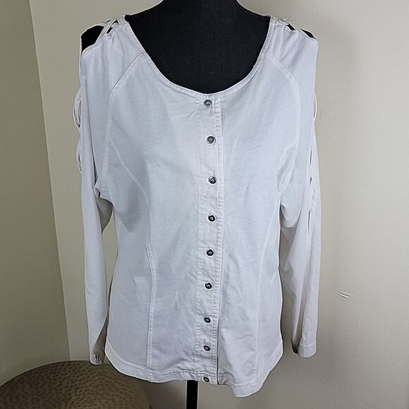 Together! Vintage 80s Statement Long Sleeves Button Down Shirt White size L - Picture 1 of 11